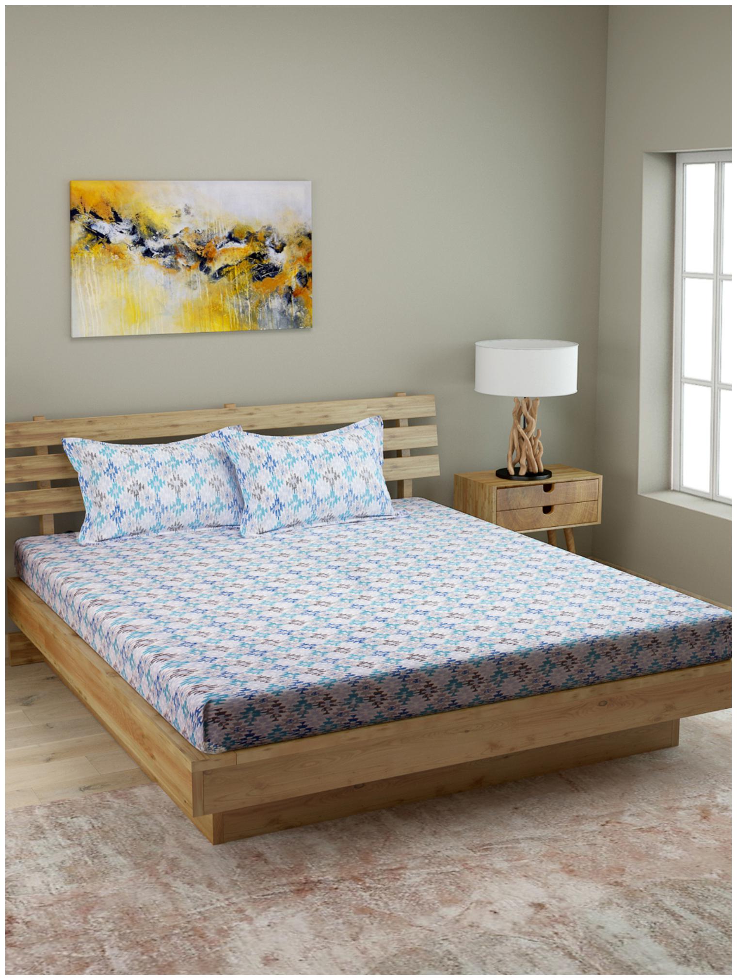 ROMEE Cotton Geometric Queen Size Bedsheet 210 TC ( 1 Bedsheet With 2 Pillow Covers Blue )
ROMEE Cotton Geometric Queen Size Bedsheet 210 TC ( 1 Bedsheet With 2 Pillow Covers Blue )