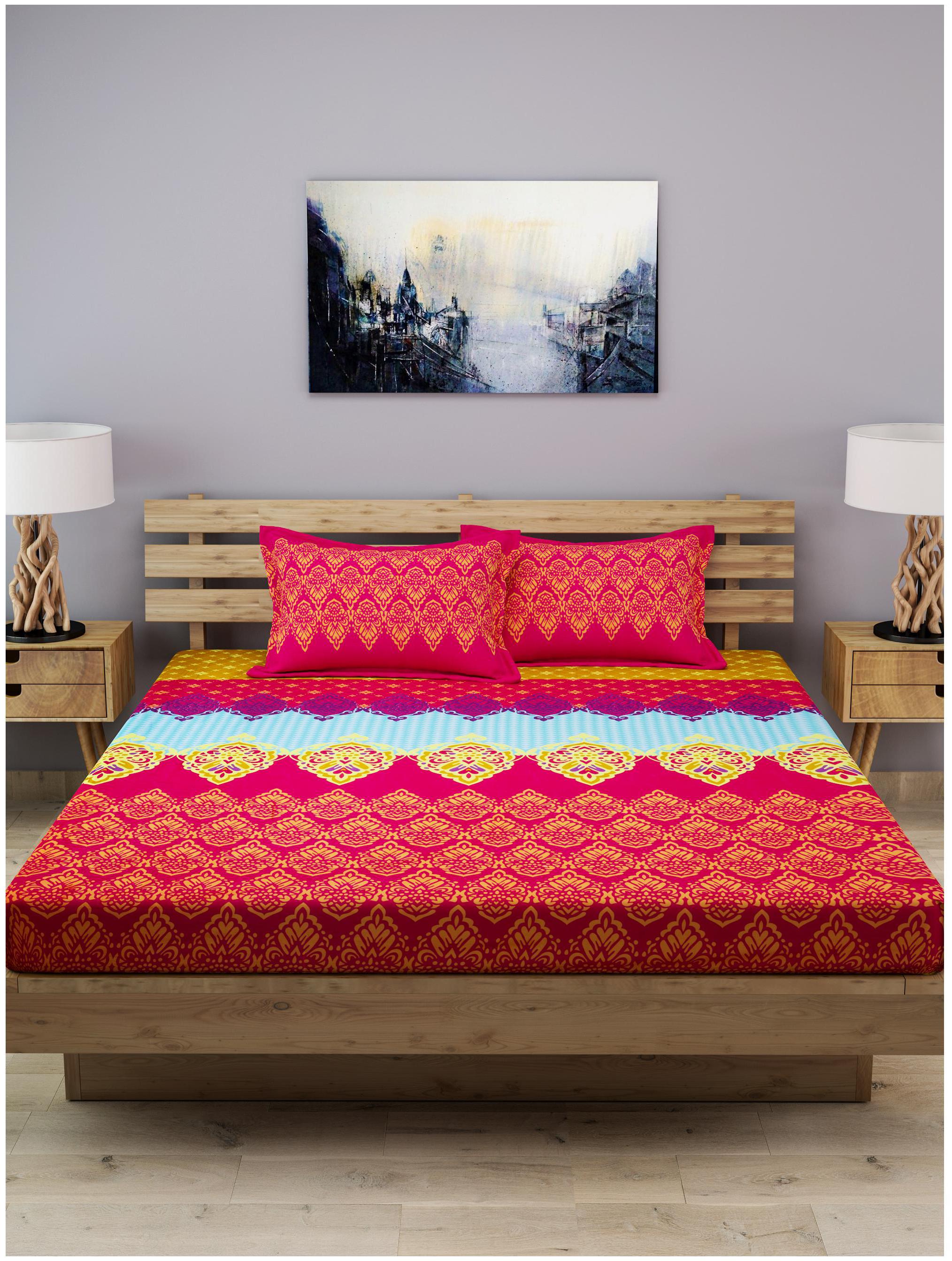 ROMEE Cotton Geometric King Size Bedsheet 210 TC ( 1 Bedsheet With 2 Pillow Covers Multi )
ROMEE Cotton Geometric King Size Bedsheet 210 TC ( 1 Bedsheet With 2 Pillow Covers Multi )