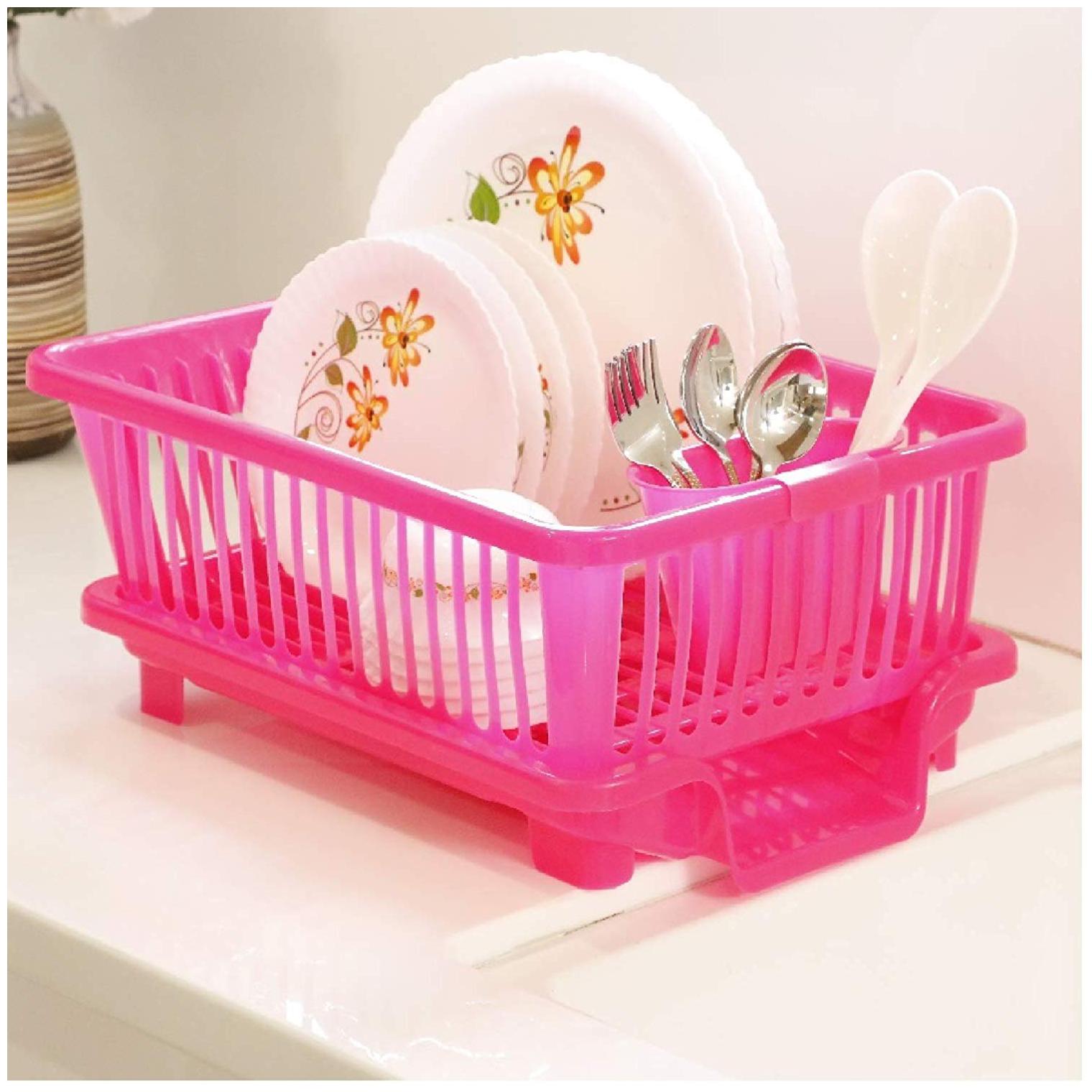 Roseleaf 3 in 1 Kitchen Sink Dish Drainer Drying Rack Washing Holder Basket Organizer with Drain Tray and Cutlery Holder- Pink
Roseleaf 3 in 1 Kitchen Sink Dish Drainer Drying Rack Washing Holder Basket Organizer with Drain Tray and Cutlery Holder- Pink