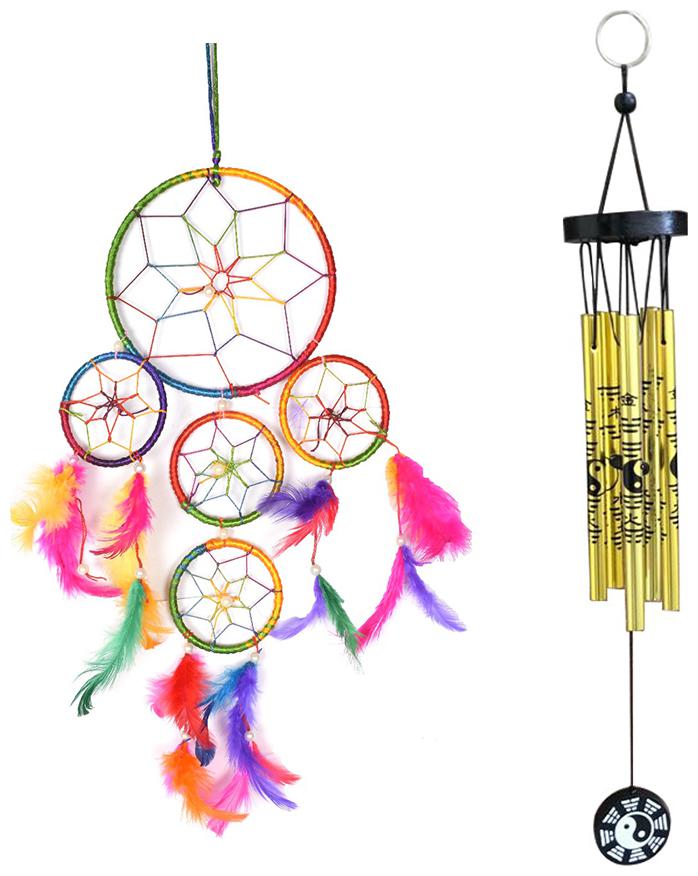 Ryme Combo Of Multi Dream Catcher 5 Ring and Yin Yang Printed Golden 5 Pipe Wind Chime
Ryme Combo Of Multi Dream Catcher 5 Ring and Yin Yang Printed Golden 5 Pipe Wind Chime