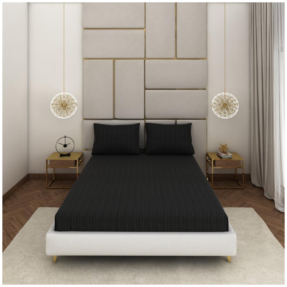 SEEVO Cotton Striped King Size Bedsheet 300 TC ( 1 Bedsheet With 2 Pillow Covers Black )
SEEVO Cotton Striped King Size Bedsheet 300 TC ( 1 Bedsheet With 2 Pillow Covers Black )