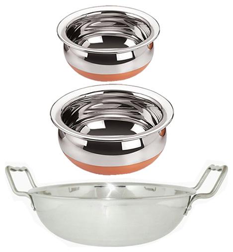 Serving Cookware Combo - Induction Kadhai 2 L - with - HANDI 2 pcs Set - Copper Bottom 750ml 550ml - Stainless Steel - Multipurpose
Serving Cookware Combo - Induction Kadhai 2 L - with - HANDI 2 pcs Set - Copper Bottom 750ml 550ml - Stainless Steel - Multipurpose