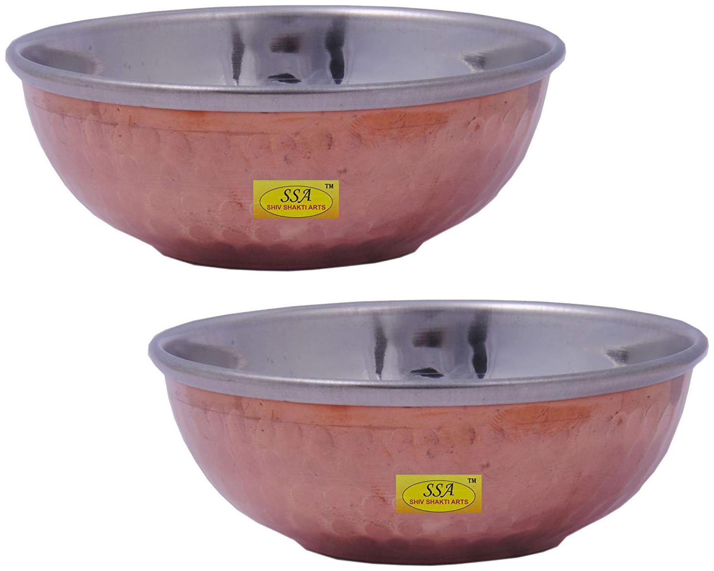 Shiv Shakti Arts Handmade Pure Set Of 2 Steel Copper Bowl Hammered Design Curved Design Bowl Volume 200 ml
Shiv Shakti Arts Handmade Pure Set Of 2 Steel Copper Bowl Hammered Design Curved Design Bowl Volume 200 ml