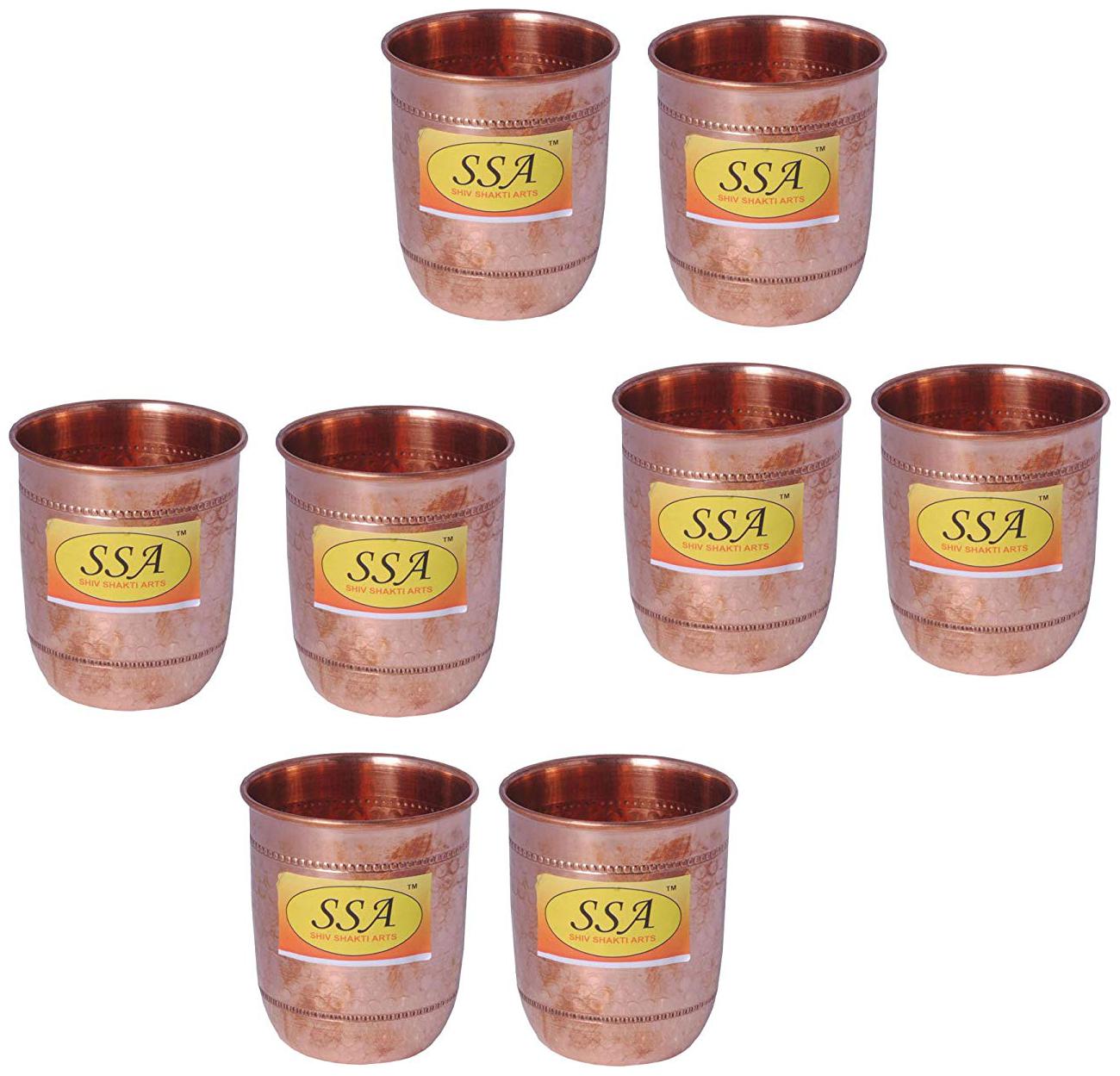 Shiv Shakti Arts Handmade Pure Set Of 8 Copper Glass With Round Base and Hammered Design Volume 200 ml each
Shiv Shakti Arts Handmade Pure Set Of 8 Copper Glass With Round Base and Hammered Design Volume 200 ml each