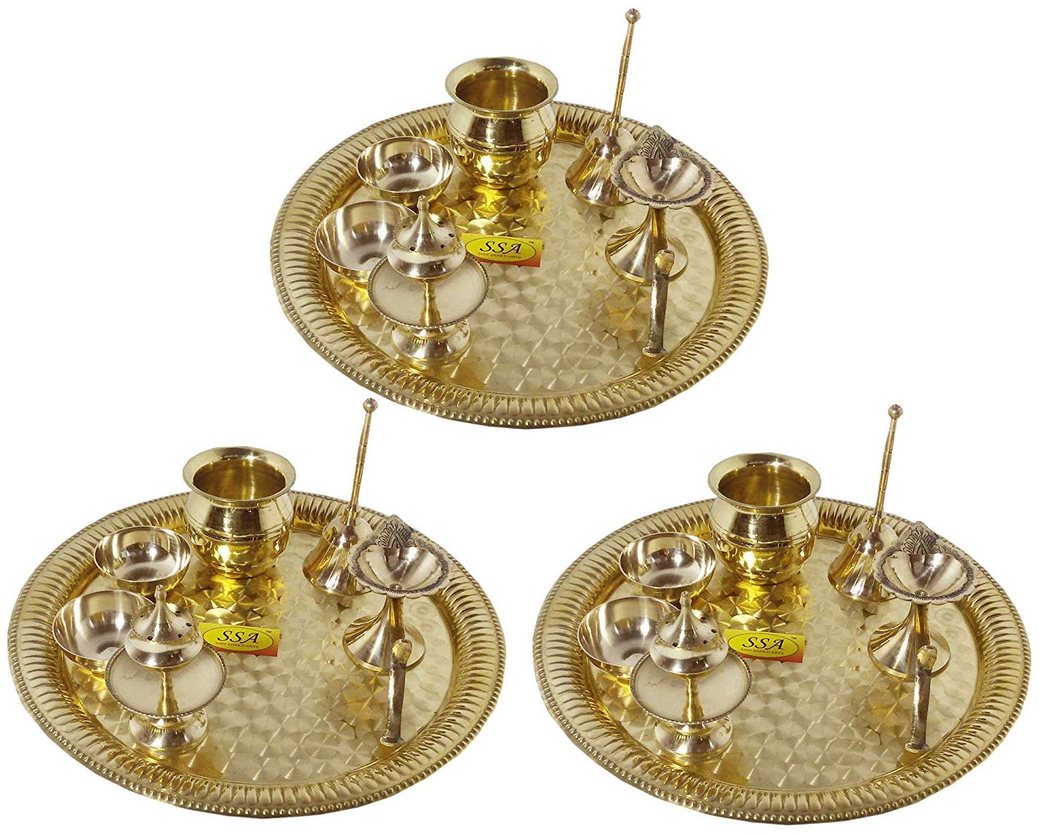 Shiv Shakti Arts Pure Set Of 3 Brass Pooja Thali Set 21 pcs (3 Pooja Thali 3 Ghanti 6 Roli Chawal Katori 3 Deepak 3 Kalash 3 Agardaan)
Shiv Shakti Arts Pure Set Of 3 Brass Pooja Thali Set 21 pcs (3 Pooja Thali 3 Ghanti 6 Roli Chawal Katori 3 Deepak 3 Kalash 3 Agardaan)