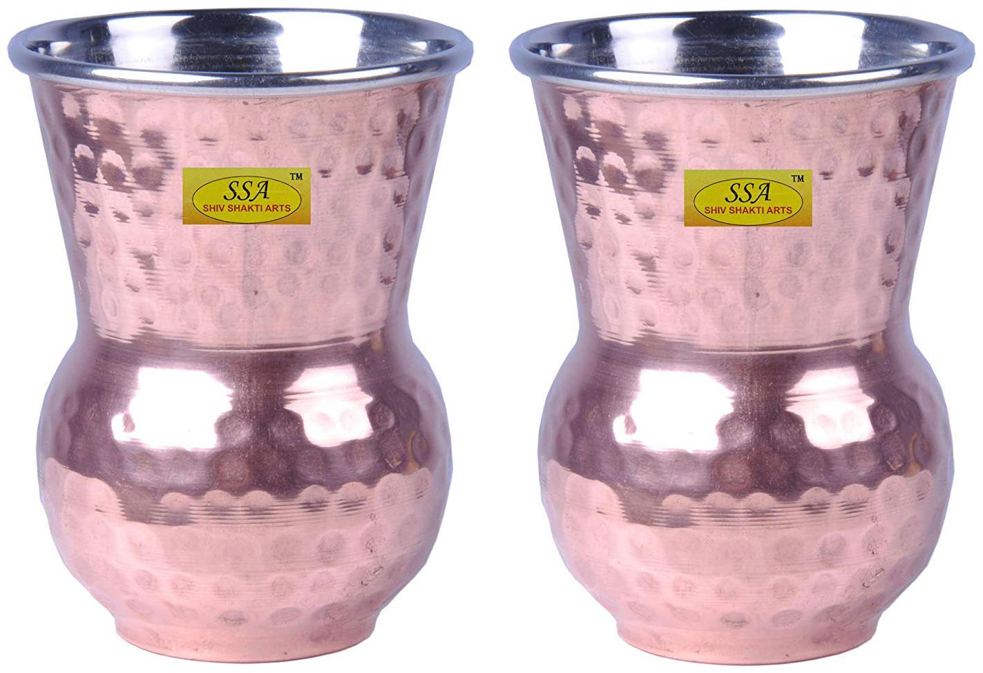 Shiv Shakti Arts Handmade Steel Copper Hammered Matka Glass Set of 2 
Shiv Shakti Arts Handmade Steel Copper Hammered Matka Glass Set of 2