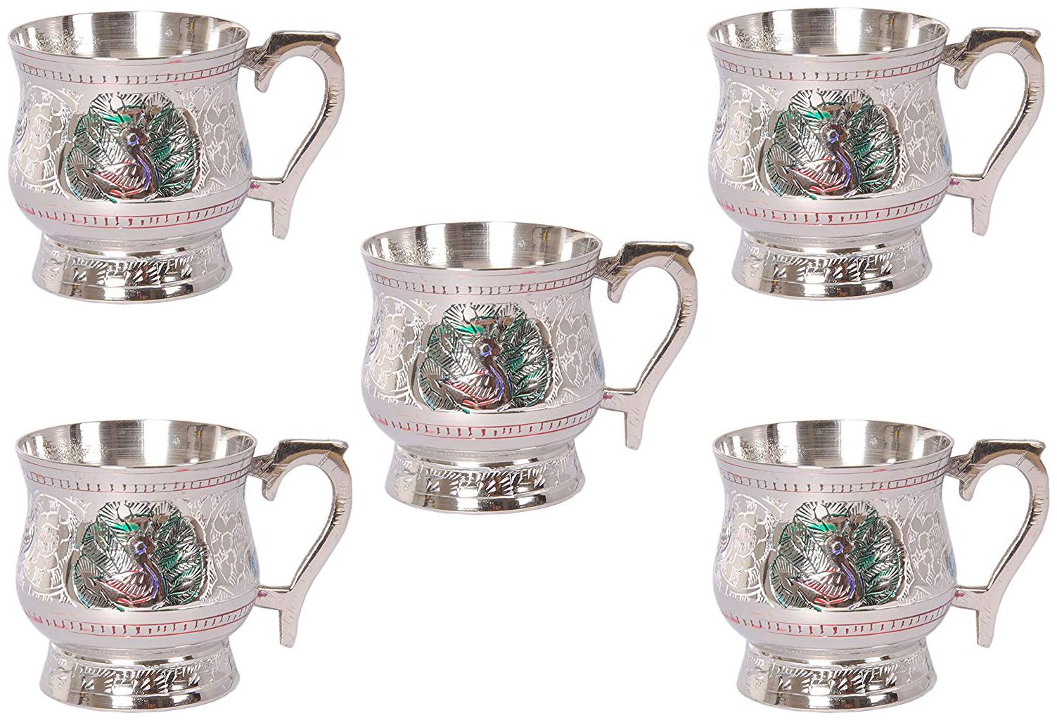Shiv Shakti Arts Handmade Pure Brass Silver Plated Cup mug Tumbler With Green Peacock Design Homeware Decorative item Volume-50 ml each Set Of 5
Shiv Shakti Arts Handmade Pure Brass Silver Plated Cup mug Tumbler With Green Peacock Design Homeware Decorative item Volume-50 ml each Set Of 5