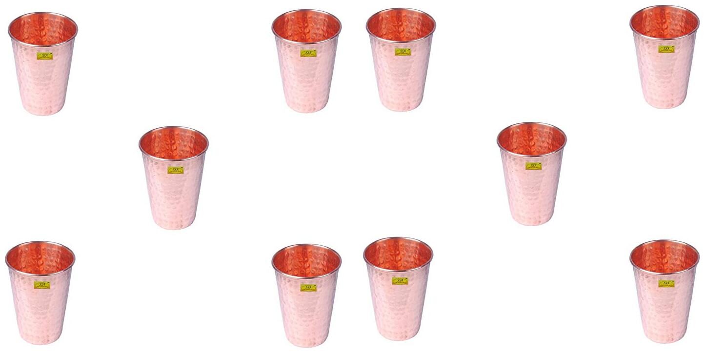 Shiv Shakti Arts Set Of 10 13 cm X 8 cm Handmade Pure Copper Glass Hammered Design With Small Base Drinkware Water Storage Volume 300 ml
Shiv Shakti Arts Set Of 10 13 cm X 8 cm Handmade Pure Copper Glass Hammered Design With Small Base Drinkware Water Storage Volume 300 ml
