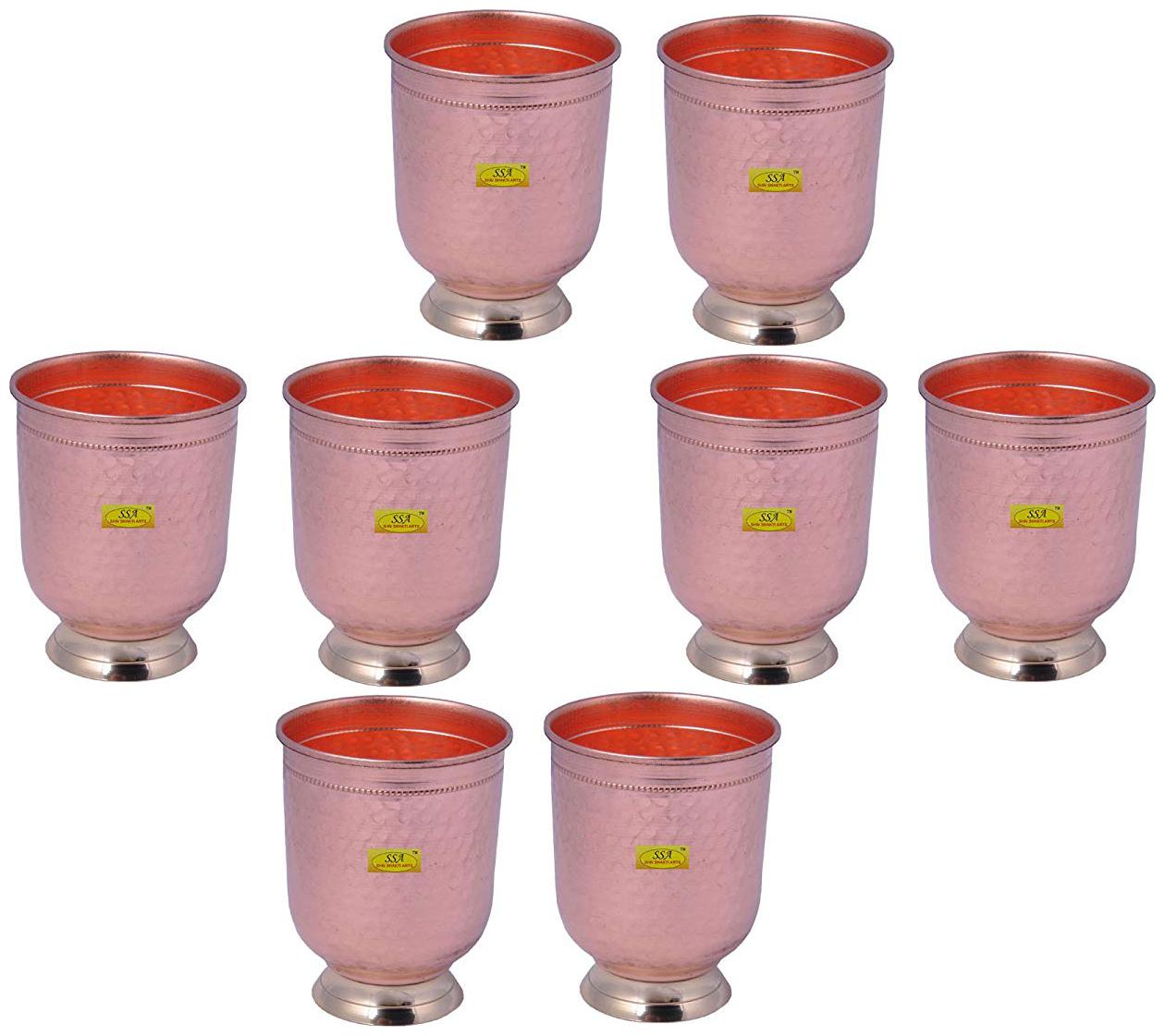 Shiv Shakti Arts Set Of 8 12 cm X 9 cm Handmade Pure Copper Glass Tumbler Hammered Design With Brass Base and Broad Opening Capacity 300 ml
Shiv Shakti Arts Set Of 8 12 cm X 9 cm Handmade Pure Copper Glass Tumbler Hammered Design With Brass Base and Broad Opening Capacity 300 ml