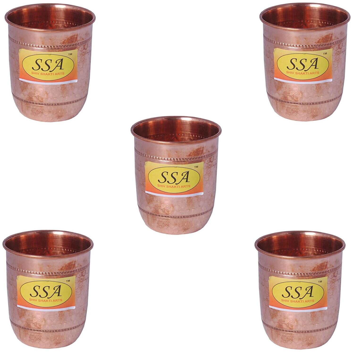 Shiv Shakti Arts Handmade Pure Set Of 5 Copper Glass With Round Base and Hammered Design Volume 200 ml each
Shiv Shakti Arts Handmade Pure Set Of 5 Copper Glass With Round Base and Hammered Design Volume 200 ml each