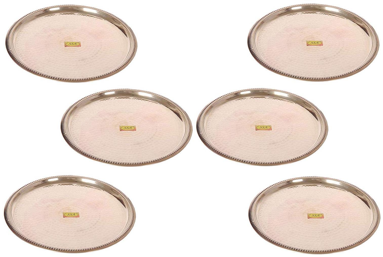 Shiv Shakti Arts Set Of 6 Handmade Pure Copper Plate Thali Dish Embossed Design Round Shape Quarter Plate Diameter 20 cm each
Shiv Shakti Arts Set Of 6 Handmade Pure Copper Plate Thali Dish Embossed Design Round Shape Quarter Plate Diameter 20 cm each
