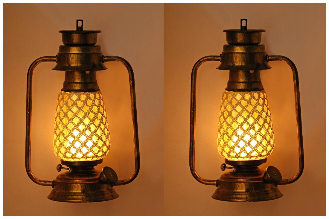 Somil Antique Wall Mount Lantern Lamp With Glass Hand Decorated With Colorful Articles For Special Lighting Effects(Set Of 2) VC12
Somil Antique Wall Mount Lantern Lamp With Glass Hand Decorated With Colorful Articles For Special Lighting Effects(Set Of 2) VC12