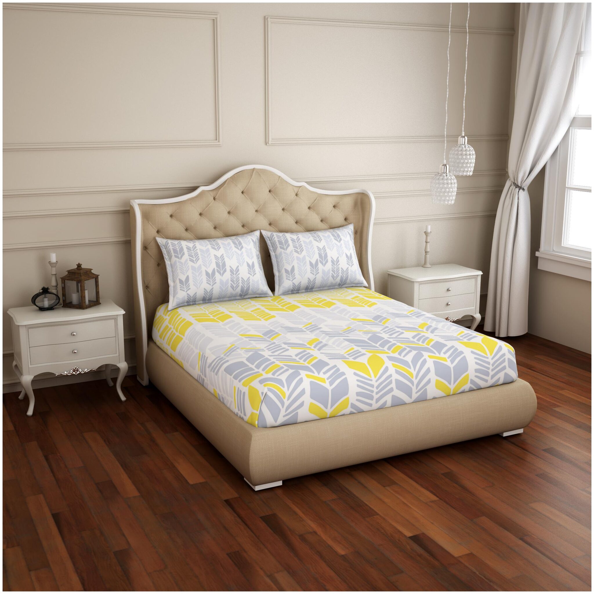 Spaces Cotton Geometric King Size Bedsheet 210 TC ( 1 Bedsheet With 2 Pillow Covers Yellow )
Spaces Cotton Geometric King Size Bedsheet 210 TC ( 1 Bedsheet With 2 Pillow Covers Yellow )