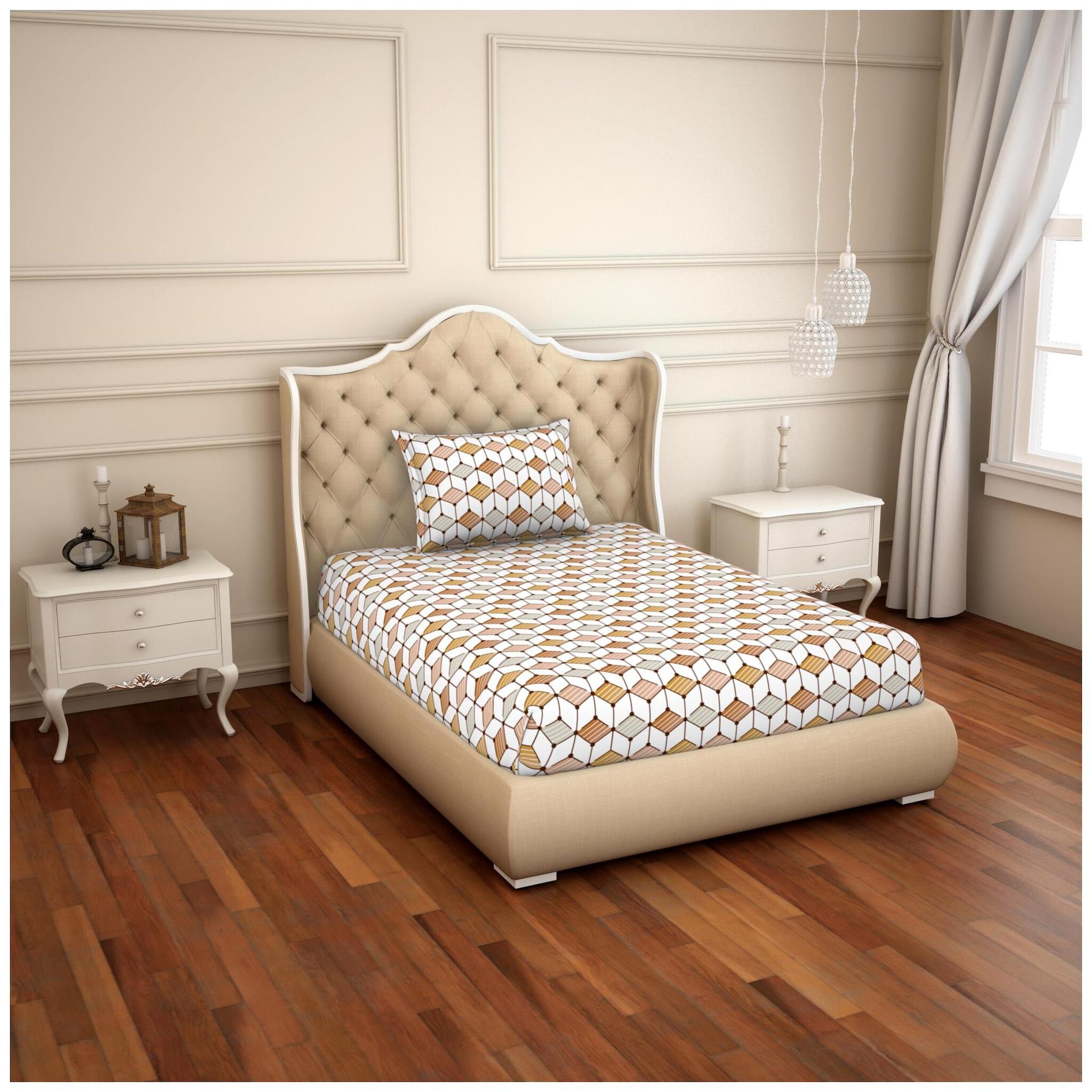 Spaces Cotton Geometric Single Size Bedsheet 144 TC ( 1 Bedsheet With 1 Pillow Covers Brown White )
Spaces Cotton Geometric Single Size Bedsheet 144 TC ( 1 Bedsheet With 1 Pillow Covers Brown White )