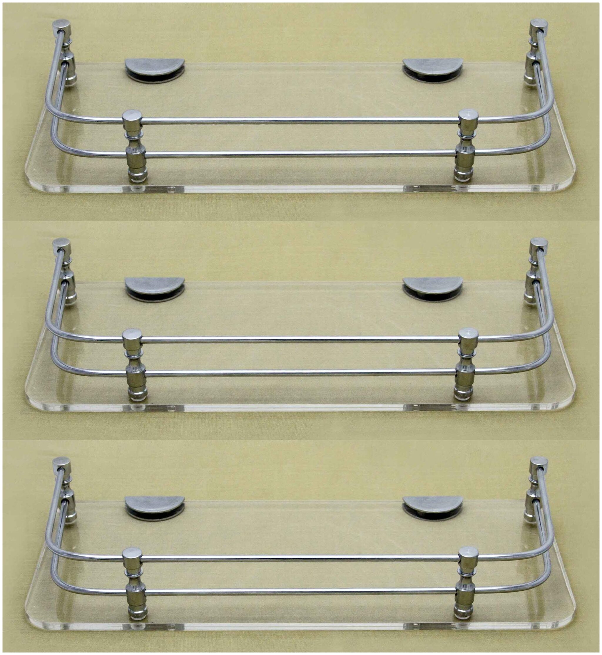 STIMULUS Stylish Acrylic Wall Mount Bathroom Corner Shelf Set Of 3 pcs (Size - 6X15 Inch) (CLEARE) Heavy Brass C P Finish D-Bracket
STIMULUS Stylish Acrylic Wall Mount Bathroom Corner Shelf Set Of 3 pcs (Size - 6X15 Inch) (CLEARE) Heavy Brass C P Finish D-Bracket