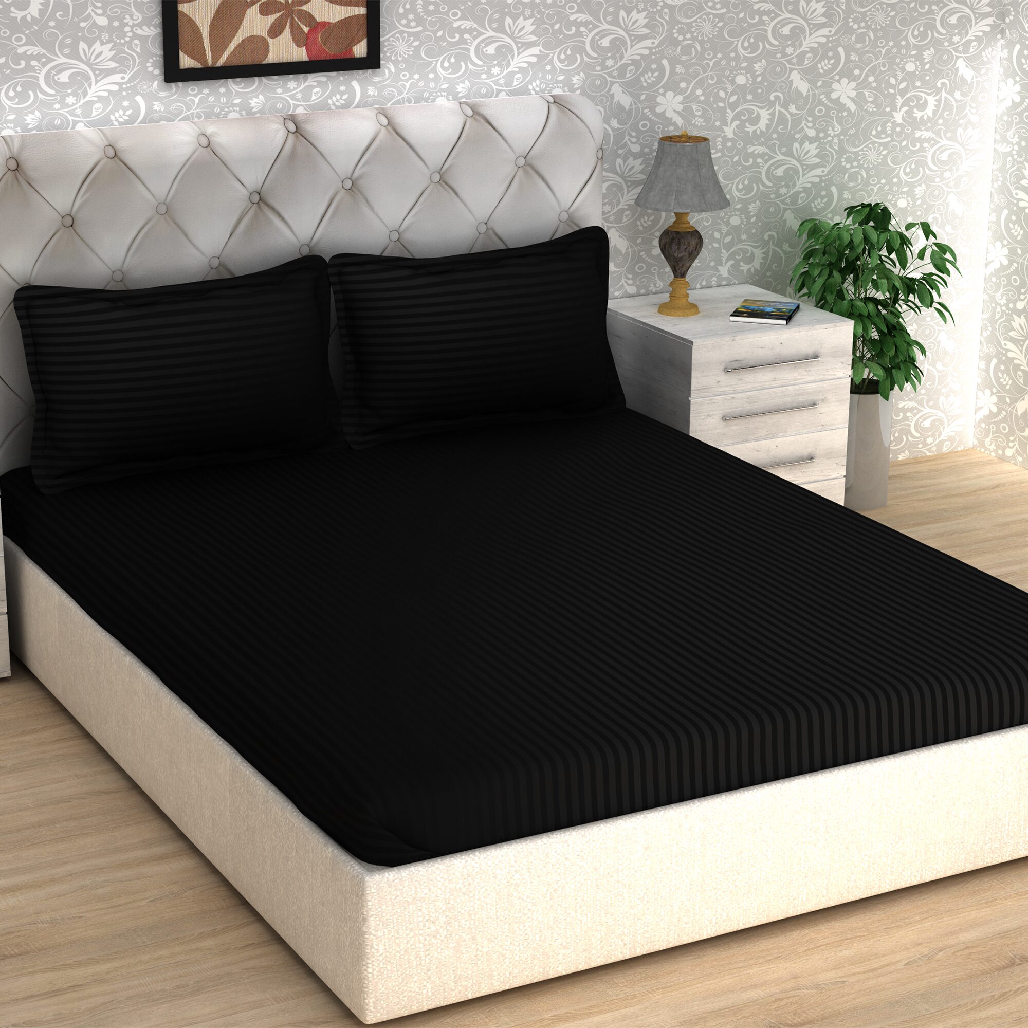 Story Home Cotton Striped Double Size Bedsheet 300 TC ( 1 Bedsheet With 2 Pillow Covers Black )
Story Home Cotton Striped Double Size Bedsheet 300 TC ( 1 Bedsheet With 2 Pillow Covers Black )