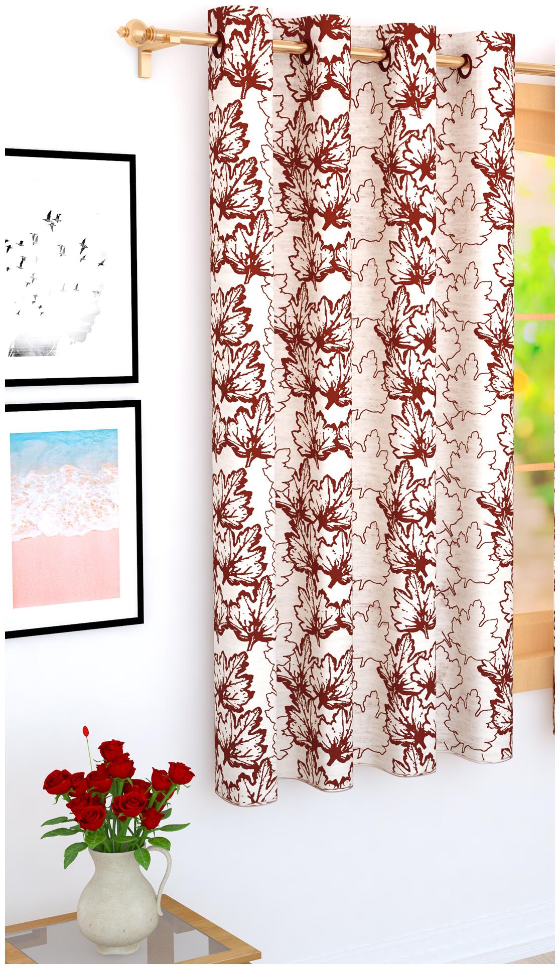 Story Home Jacquard Window Blackout Maroon Regular Curtain ( Eyelet Closure Floral )