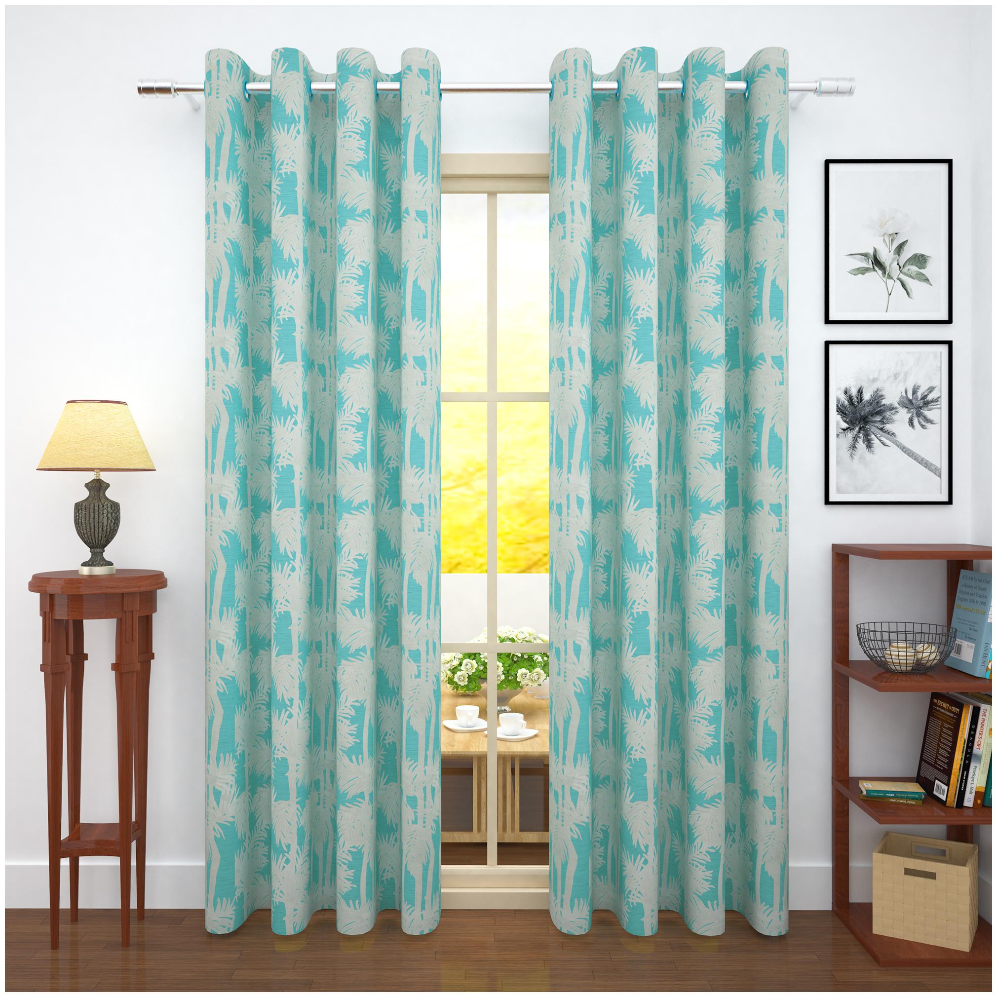Story Home Jacquard Window Blackout Blue Regular Curtain ( Eyelet Closure Floral )