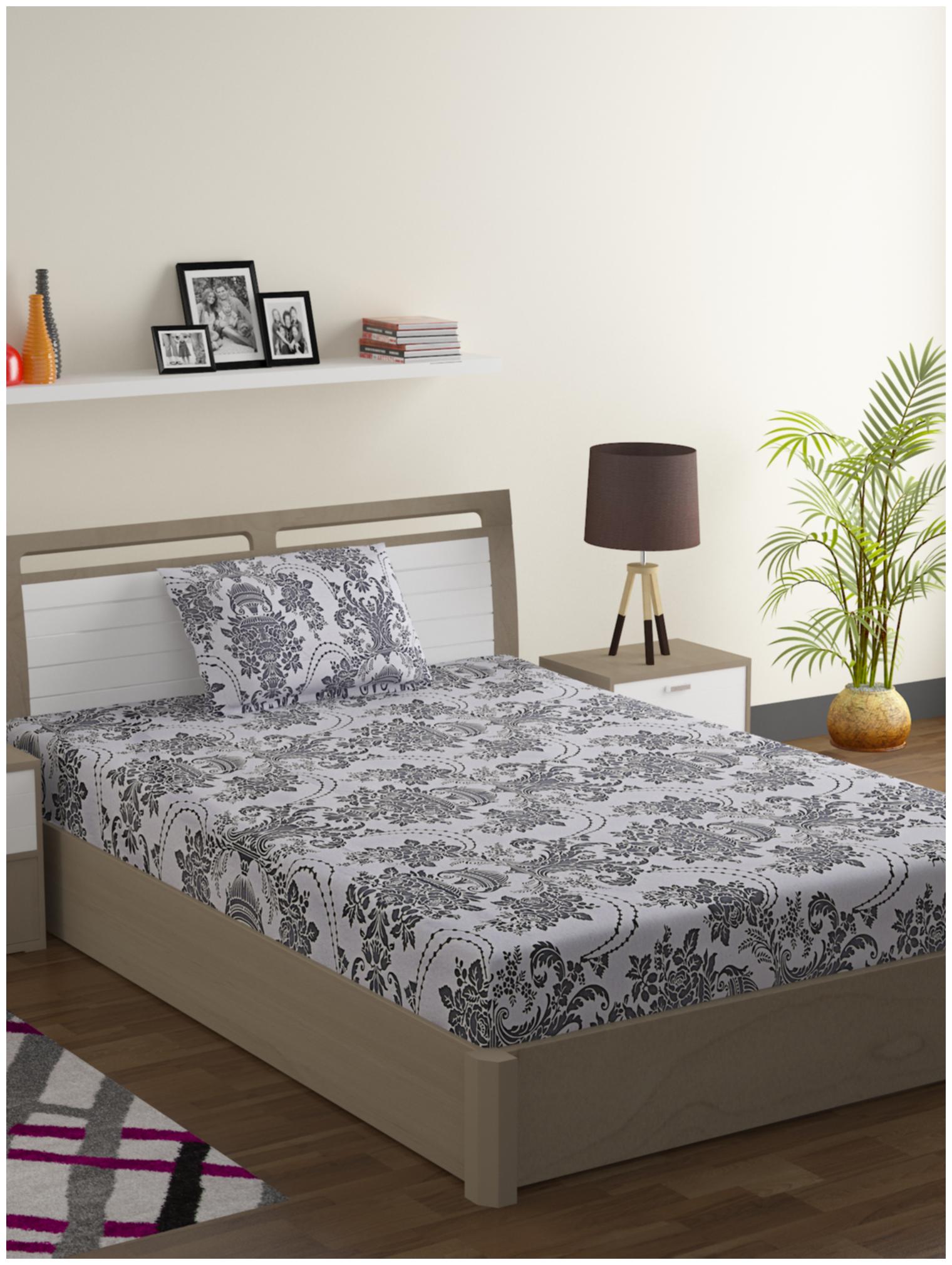 Swayam Cotton Floral Single Size Bedsheet 120 TC ( 1 Bedsheet With 1 Pillow Covers Grey Off-white )
Swayam Cotton Floral Single Size Bedsheet 120 TC ( 1 Bedsheet With 1 Pillow Covers Grey Off-white )