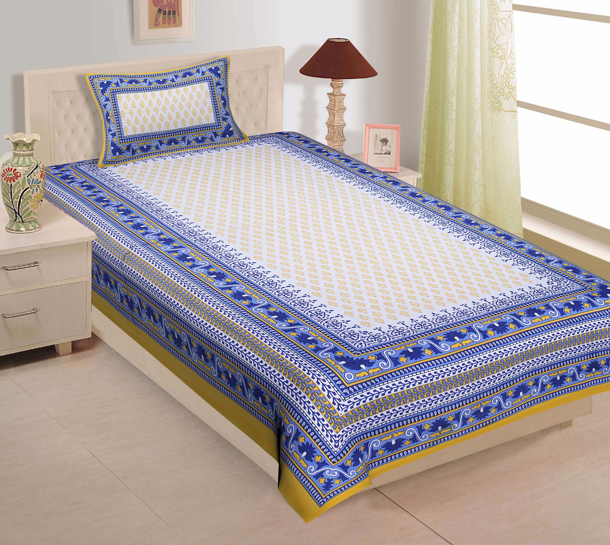 TEXSTYLERS Cotton Printed Single Size Bedsheet 200 TC ( 1 Bedsheet With 1 Pillow Covers Multi )
TEXSTYLERS Cotton Printed Single Size Bedsheet 200 TC ( 1 Bedsheet With 1 Pillow Covers Multi )