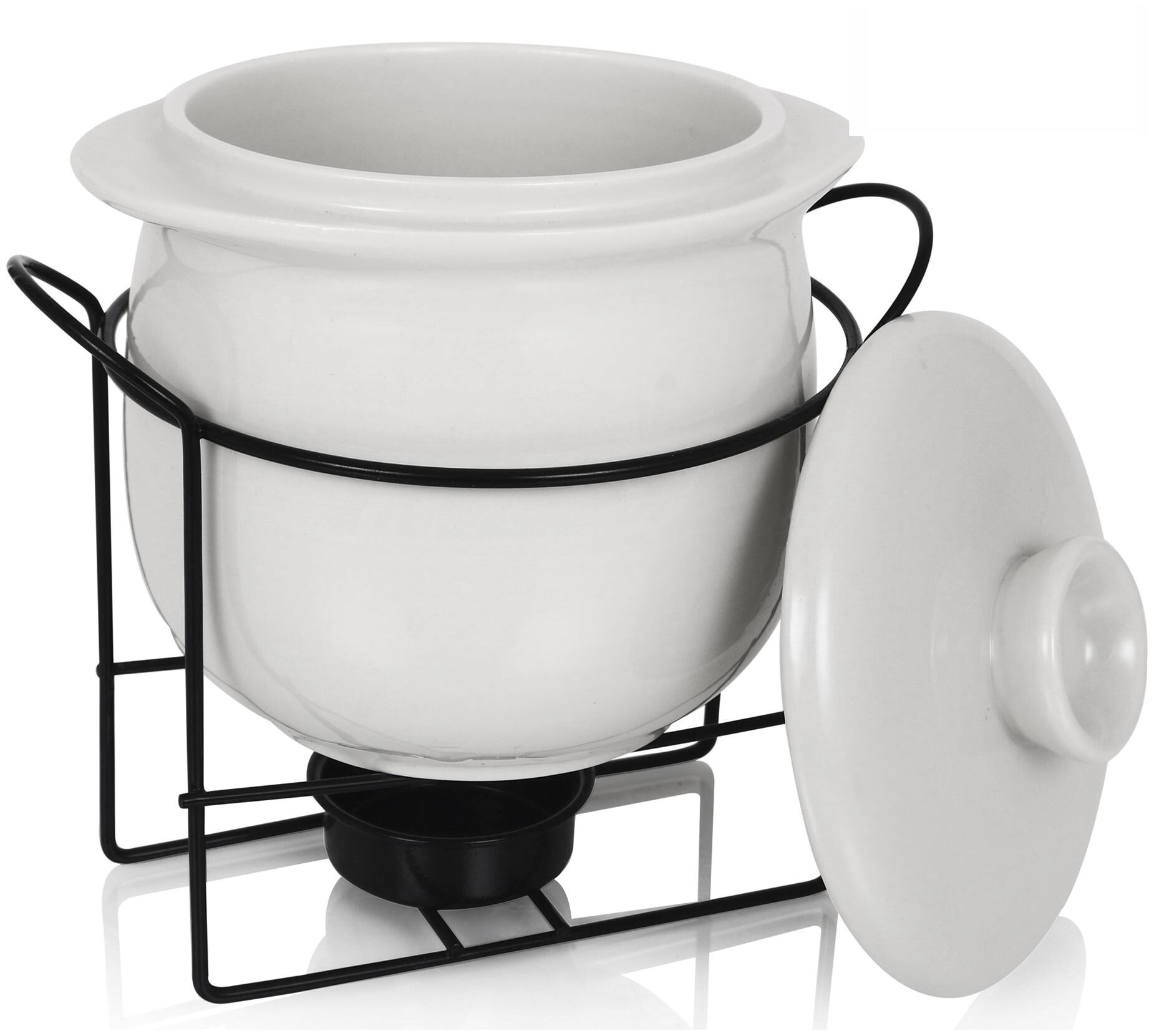 Urban Snackers Porcelain Belly Shaped Plain Casserole - 600Ml With Lid And Metal Stand For Serving
Urban Snackers Porcelain Belly Shaped Plain Casserole - 600Ml With Lid And Metal Stand For Serving