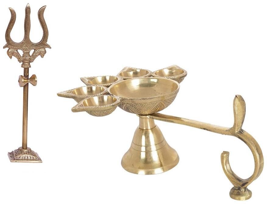 Utkarsh Combo Of 5 Face Puja Camphor Burner Lamp Panch Aarti Jyoti With Trishul trident Damru with Stand
Utkarsh Combo Of 5 Face Puja Camphor Burner Lamp Panch Aarti Jyoti With Trishul trident Damru with Stand