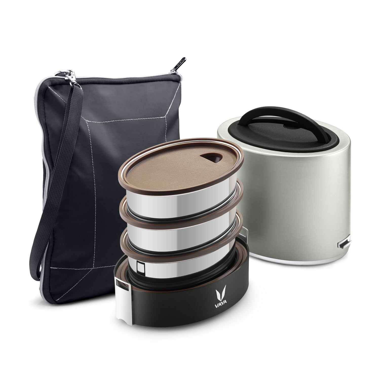 Vaya Tyffyn Polished Stainless Steel Lunch Box with Bagmat 1000 ml 3 Containers Silver
Vaya Tyffyn Polished Stainless Steel Lunch Box with Bagmat 1000 ml 3 Containers Silver