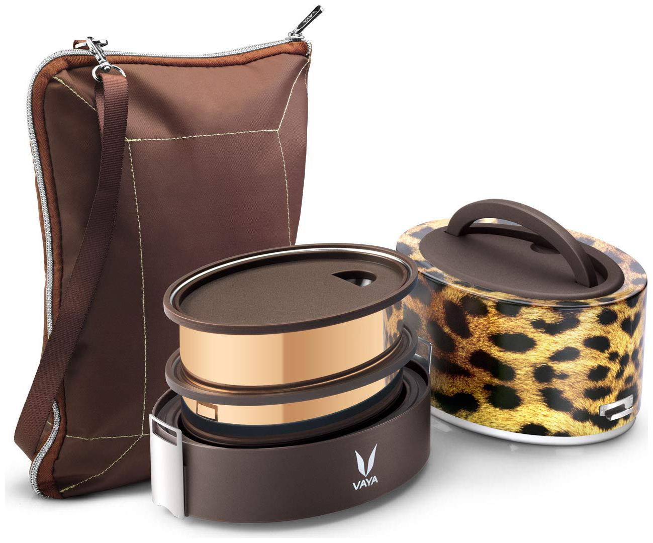 Vaya Tyffyn 600ml Cheetah Lunch Box with BagMat - Copper-finished Stainless Steel 2-Container Tiffin Box
Vaya Tyffyn 600ml Cheetah Lunch Box with BagMat - Copper-finished Stainless Steel 2-Container Tiffin Box
