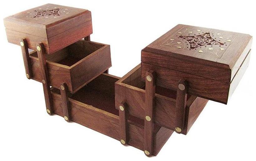 Worthy Shoppee Beautifully Handicrafted top carved with brass work wooden 3 stories foldable jewellery box
Worthy Shoppee Beautifully Handicrafted top carved with brass work wooden 3 stories foldable jewellery box