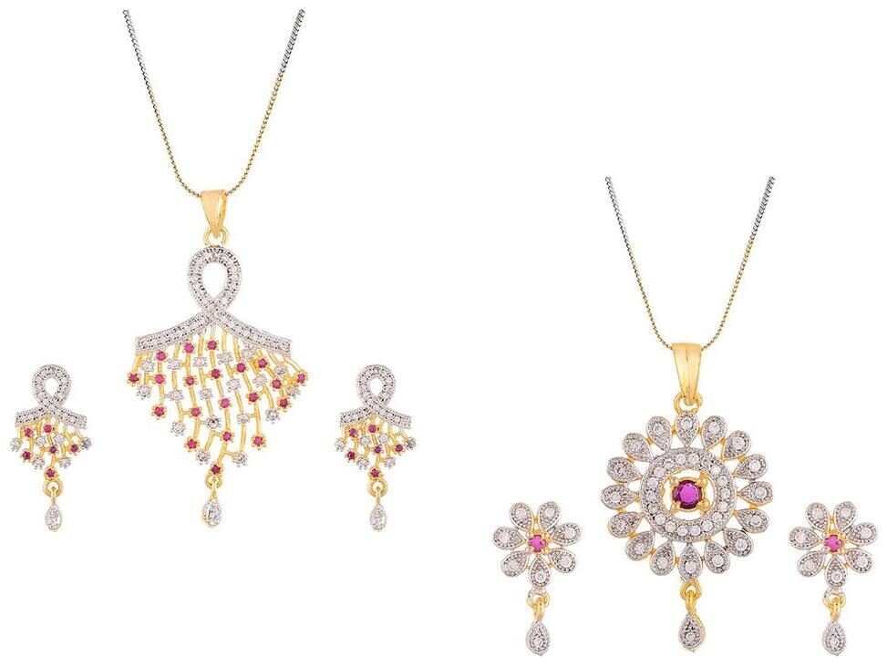 Aabhu Gold Plated American Diamond Combo of 2 Traditional Pendant Set Necklace With Earrings Jewellery For Women And Girls
Aabhu Gold Plated American Diamond Combo of 2 Traditional Pendant Set Necklace With Earrings Jewellery For Women And Girls