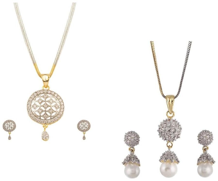 Aabhu Gold Plated American Diamond Combo of 2 Popular Pendant Set Necklace With Earrings Jewellery For Women And Girls
Aabhu Gold Plated American Diamond Combo of 2 Popular Pendant Set Necklace With Earrings Jewellery For Women And Girls