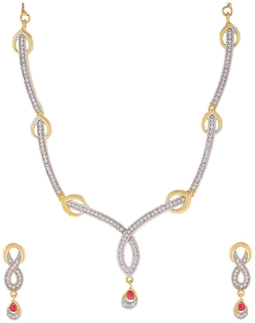 Aabhu Gold Plated Trandy American Diamond Necklace Jewellery Set with Earrings For Women And Girls
Aabhu Gold Plated Trandy American Diamond Necklace Jewellery Set with Earrings For Women And Girls