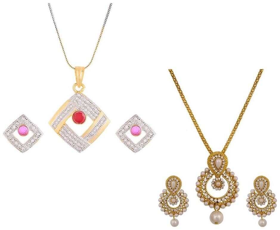 Aabhu Gold Plated American Diamond Combo of 2 Conventional Pendant Set Necklace With Earrings Jewellery For Women And Girls
Aabhu Gold Plated American Diamond Combo of 2 Conventional Pendant Set Necklace With Earrings Jewellery For Women And Girls