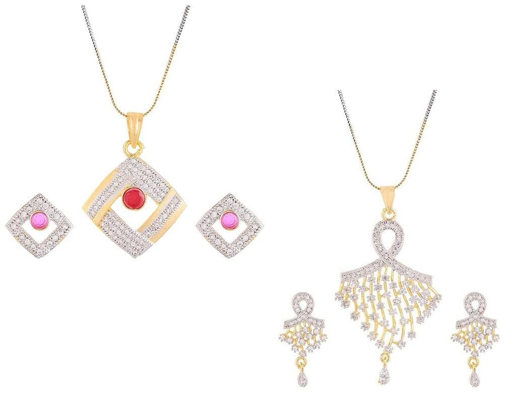 Aabhu Gold Plated American Diamond Combo of 2 Modern Pendant Set Necklace With Earrings Jewellery For Women And Girls
Aabhu Gold Plated American Diamond Combo of 2 Modern Pendant Set Necklace With Earrings Jewellery For Women And Girls