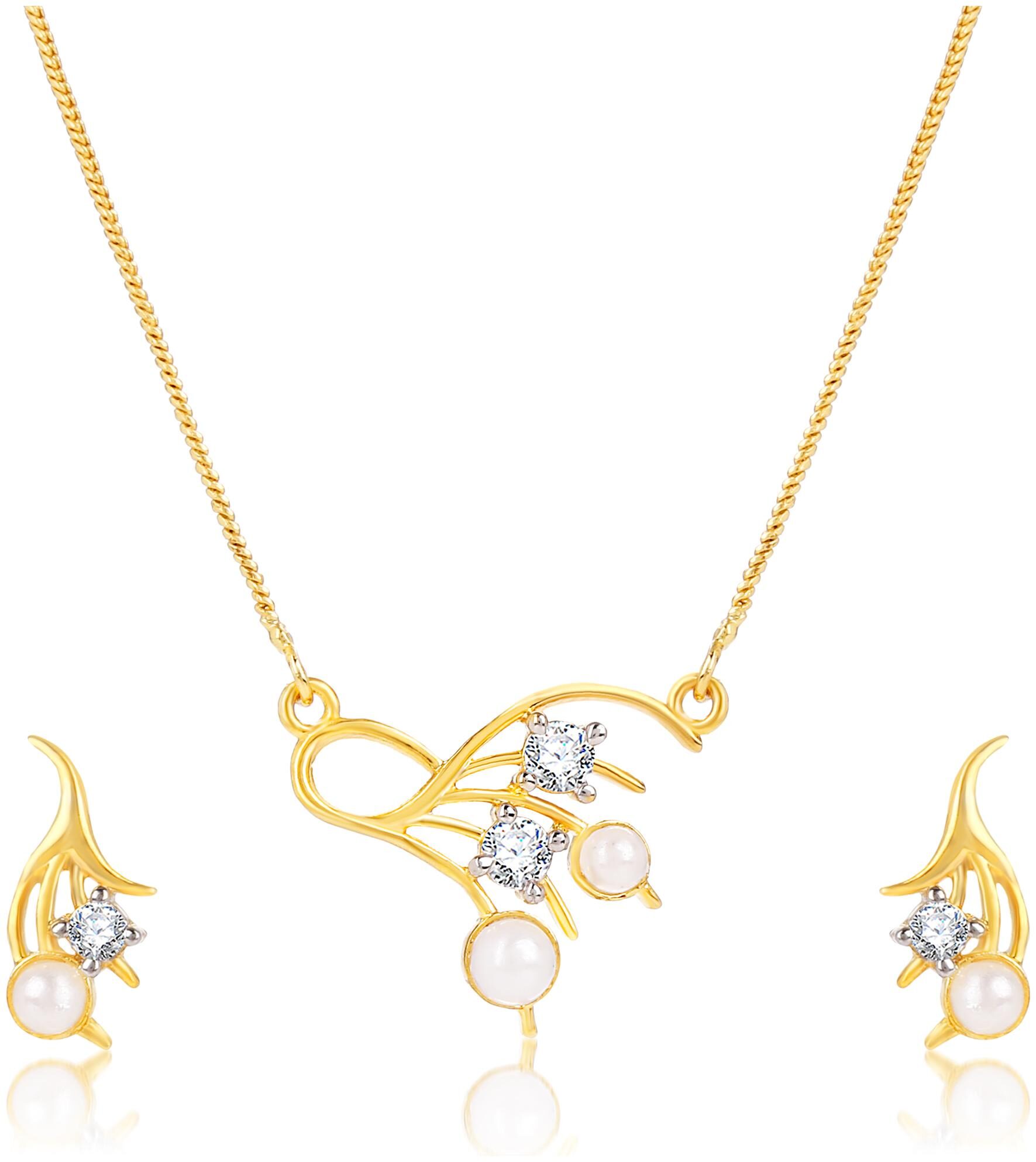 Creation Plaisir Gold Plated Cz Stone Pendant With Chain And Earrings Set For Women And Girls Trendy Imitation Jewellery Designer Pendant Set For Daily Wear Designer Earrings Set For Daily Wear
Creation Plaisir Gold Plated Cz Stone Pendant With Chain And Earrings Set For Women And Girls Trendy Imitation Jewellery Designer Pendant Set For Daily Wear Designer Earrings Set For Daily Wear