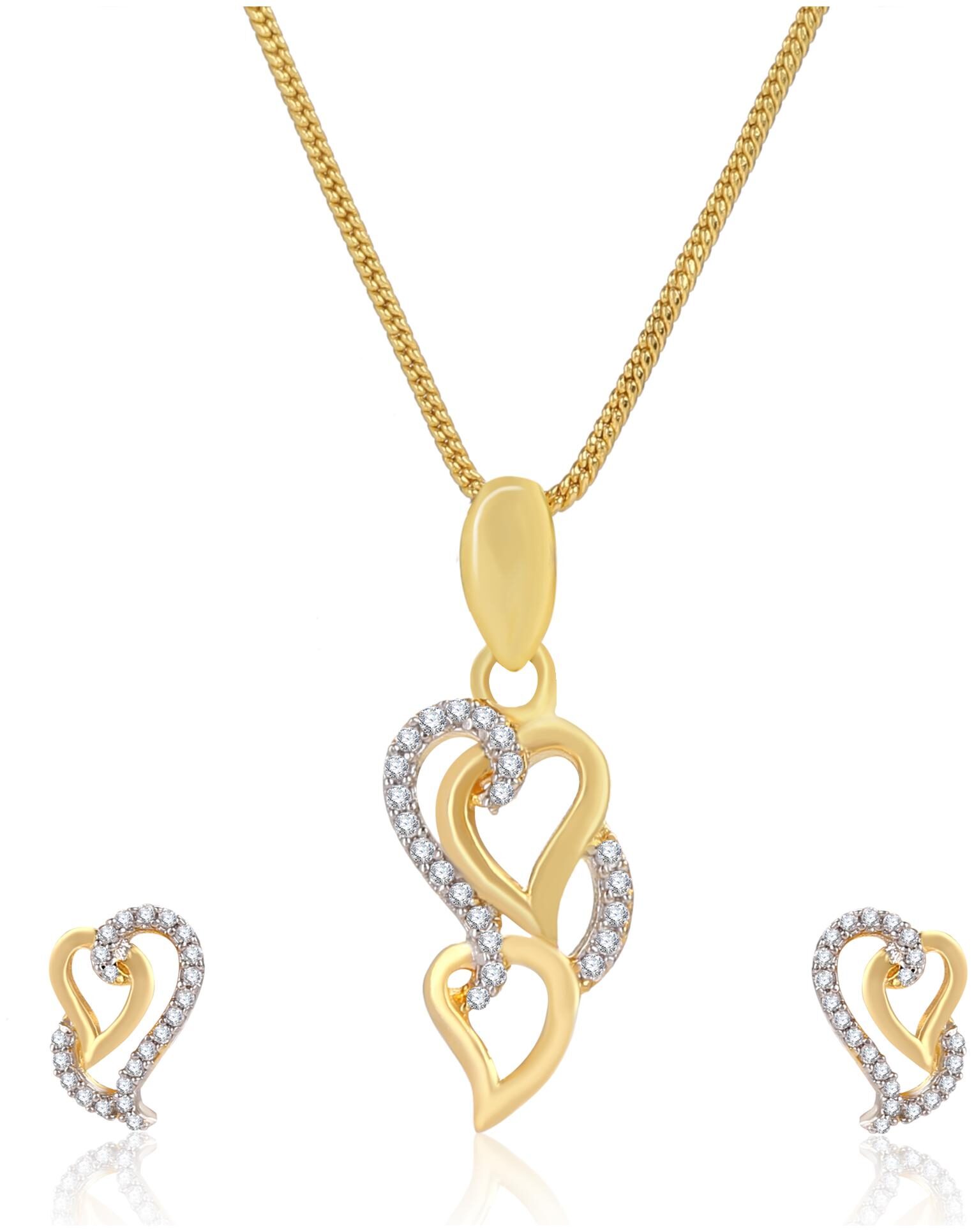 Creation Plaisir Gold Plated Cz Stone Pendant With Chain And Earrings Set For Women And Girls Trendy Imitation Jewellery Designer Pendant Set For Daily Wear Designer Earrings Set For Daily Wear
Creation Plaisir Gold Plated Cz Stone Pendant With Chain And Earrings Set For Women And Girls Trendy Imitation Jewellery Designer Pendant Set For Daily Wear Designer Earrings Set For Daily Wear
