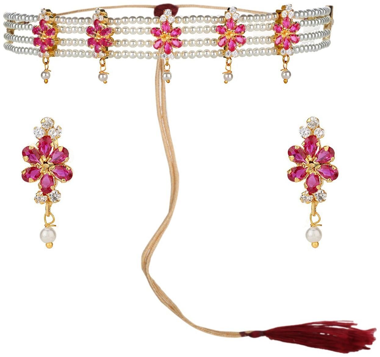 Efulgenz Fashion Jewellery Gold Plated Ruby CZ Traditional Designer Wedding Wear Pearl Choker Necklace Jewellery Set with Earrings for Women and Girls
Efulgenz Fashion Jewellery Gold Plated Ruby CZ Traditional Designer Wedding Wear Pearl Choker Necklace Jewellery Set with Earrings for Women and Girls
