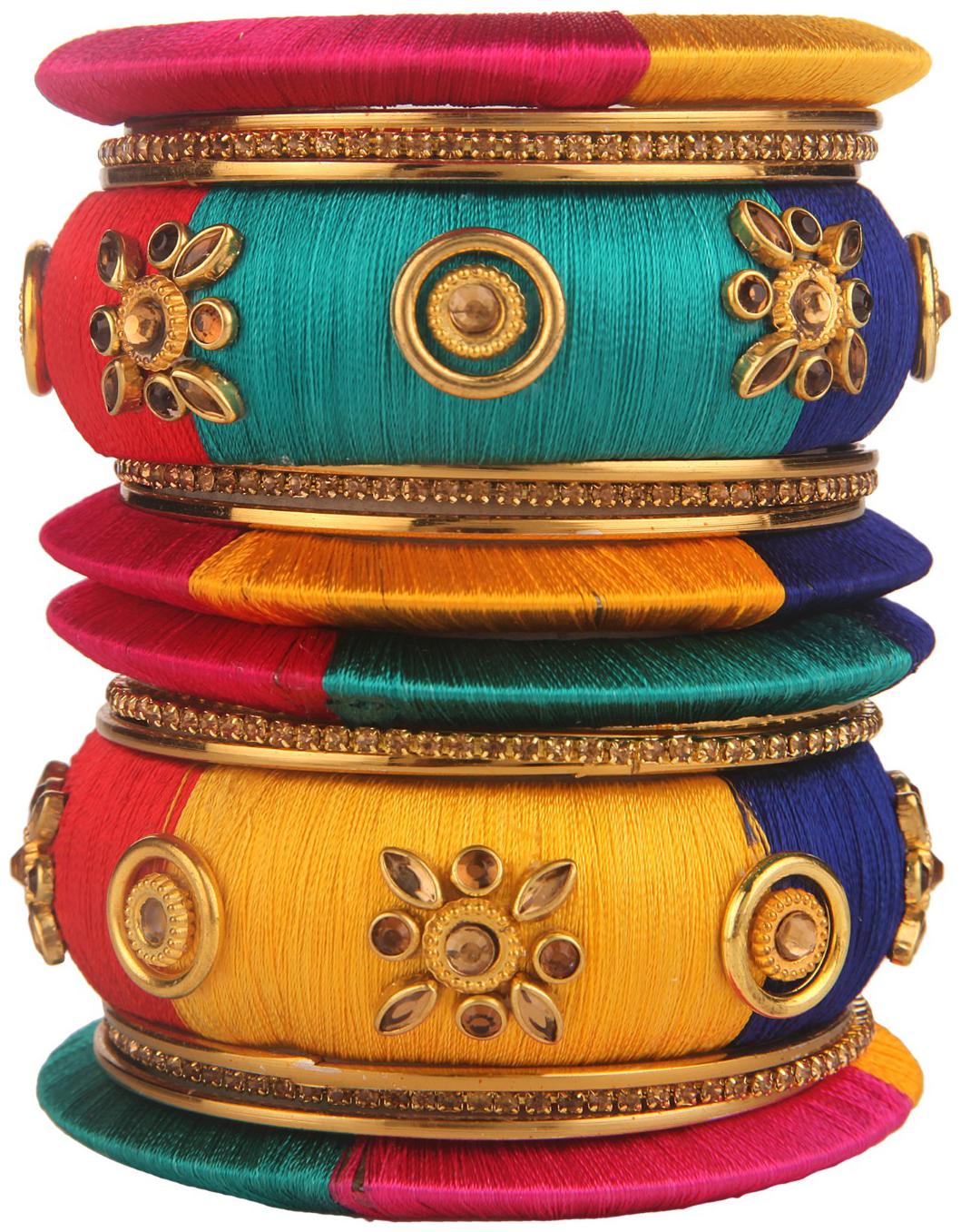 Efulgenz Gold Plated Traditional Kundan CZ Silk Thread Bangle Set Jewellery (18 pc)
Efulgenz Gold Plated Traditional Kundan CZ Silk Thread Bangle Set Jewellery (18 pc)