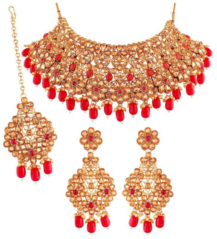 Etnico Gold Plated Stone Studded Pearl Traditional Choker Necklace Set with Earrings Maang Tikka for Women
Etnico Gold Plated Stone Studded Pearl Traditional Choker Necklace Set with Earrings Maang Tikka for Women