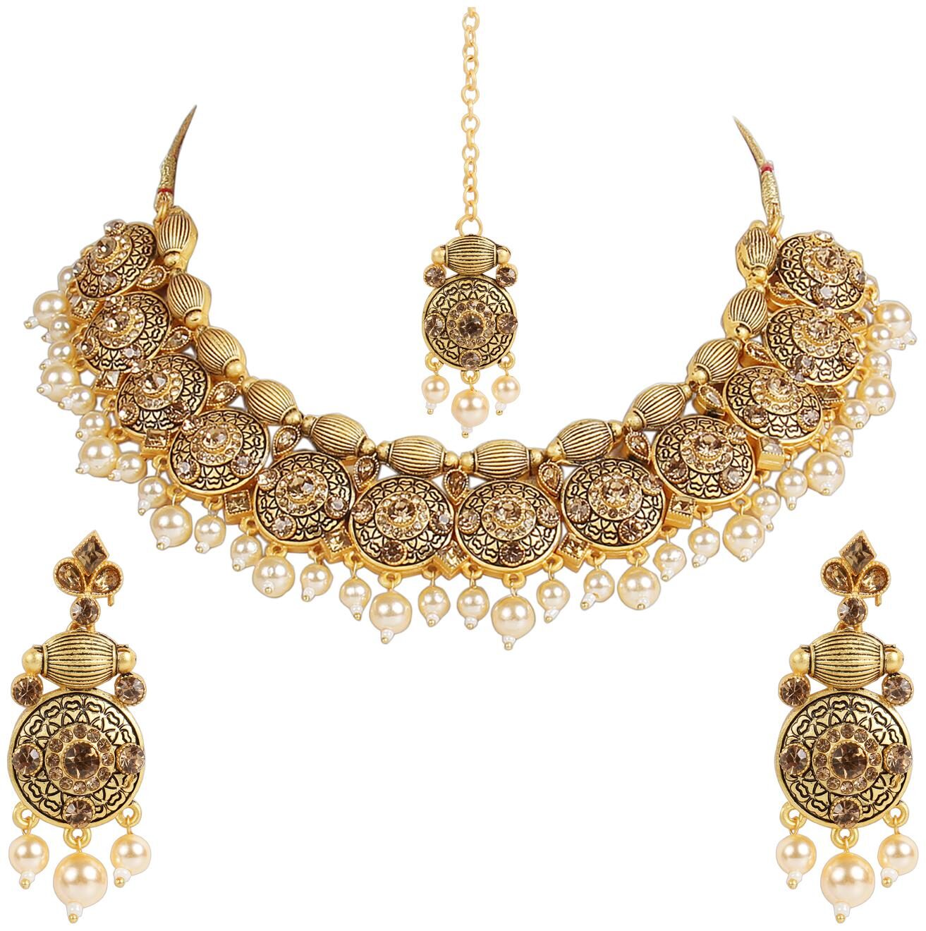 Etnico Gold Plated Traditional Kunzite Pearl Necklace Set with Earrings Maang Tikka For Women
Etnico Gold Plated Traditional Kunzite Pearl Necklace Set with Earrings Maang Tikka For Women