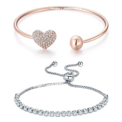 Jewels Galaxy Crystal Elements Sparkling White Love Heart 18K Rosegold Plated Single Strand Bracelet For Women Girls - Combo of 2
Jewels Galaxy Crystal Elements Sparkling White Love Heart 18K Rosegold Plated Single Strand Bracelet For Women Girls - Combo of 2