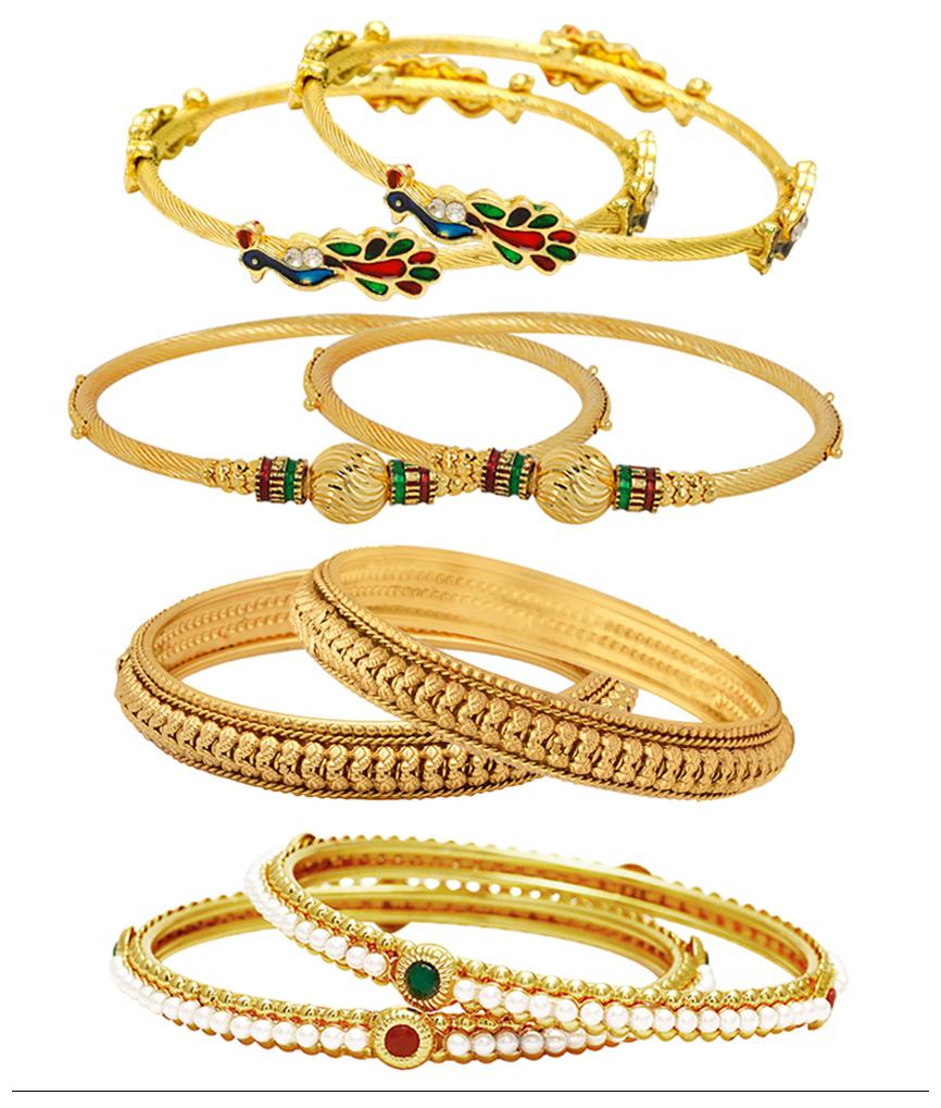 Jewels Galaxy Combo Of Designer Pearls Bangles Mayur Bangles and Trendy Gold Plated Bangles - Pack Of 8
Jewels Galaxy Combo Of Designer Pearls Bangles Mayur Bangles and Trendy Gold Plated Bangles - Pack Of 8