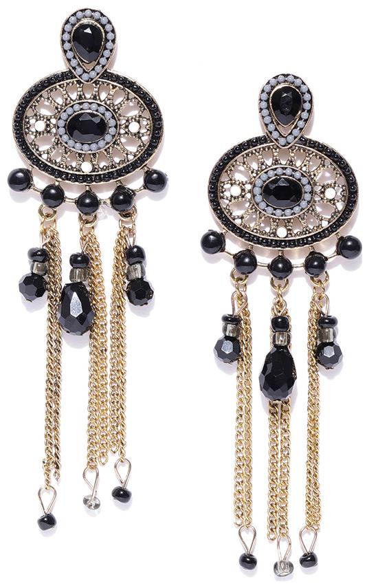 Jewels Galaxy Luxuria Edition Sparkling AAA CZ Gold Plated Black Mesmerizing Chain Drop Earrings For Women Girls
Jewels Galaxy Luxuria Edition Sparkling AAA CZ Gold Plated Black Mesmerizing Chain Drop Earrings For Women Girls