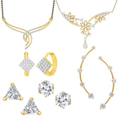 Jewels Galaxy Exclusive AAA Stone 1 Pair Of Solitaire Earcuff 2 Mangalsutra 3 Pair Of Earrings(Pack Of 10)
Jewels Galaxy Exclusive AAA Stone 1 Pair Of Solitaire Earcuff 2 Mangalsutra 3 Pair Of Earrings(Pack Of 10)