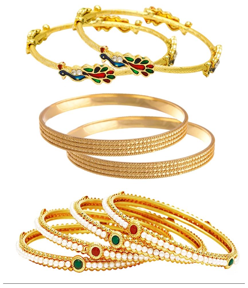 Jewels Galaxy Combo Of Designer Pearls Bangles Mayur Bangles and Trendy Gold Plated Bangles - Pack Of 8
Jewels Galaxy Combo Of Designer Pearls Bangles Mayur Bangles and Trendy Gold Plated Bangles - Pack Of 8