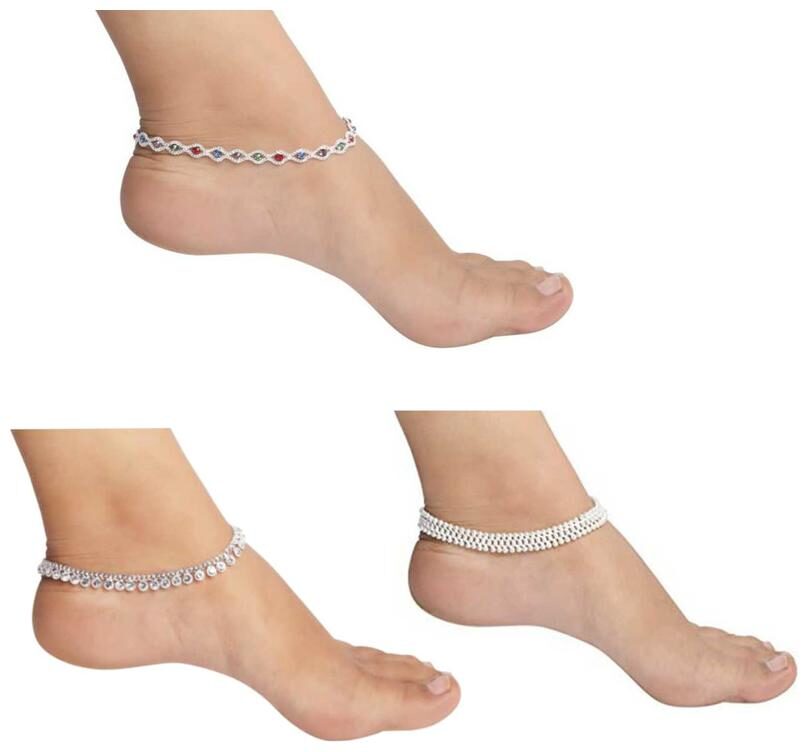 Karmaah Girls And Women Silver Plating Payal Indian Traditional Ethnic Fashion Imitation Jewellery Foot Chain Alloy Anklet ( Pack Of 3)
Karmaah Girls And Women Silver Plating Payal Indian Traditional Ethnic Fashion Imitation Jewellery Foot Chain Alloy Anklet ( Pack Of 3)