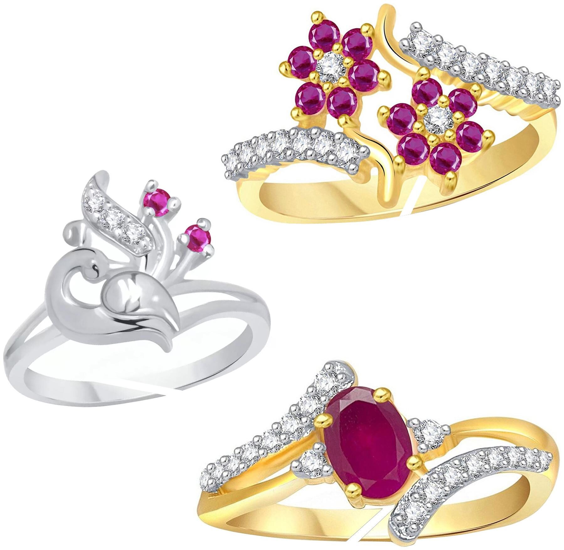 Lady touch Stylist Trendy Austrian Crystal Cz Ruby Pink Stone With Desginer Peacock Set Of 3 Combo Adjustable Finger Rings For Girls Women Ladies (Free size)
Lady touch Stylist Trendy Austrian Crystal Cz Ruby Pink Stone With Desginer Peacock Set Of 3 Combo Adjustable Finger Rings For Girls Women Ladies (Free size)