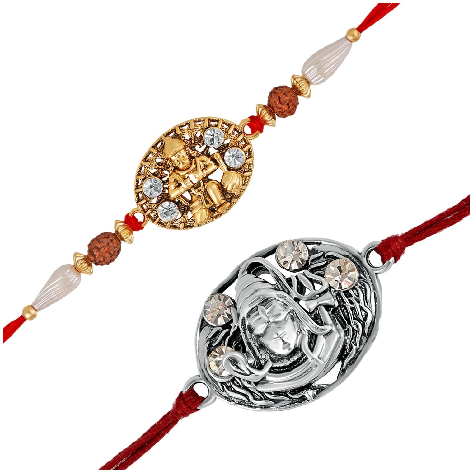 Mahi Combo Of Lord Hanuman And Shiva Rakhi s With Crystals And Rudraksha For Adorable Brothers Rco1105116M 
Mahi Combo Of Lord Hanuman And Shiva Rakhi s With Crystals And Rudraksha For Adorable Brothers Rco1105116M