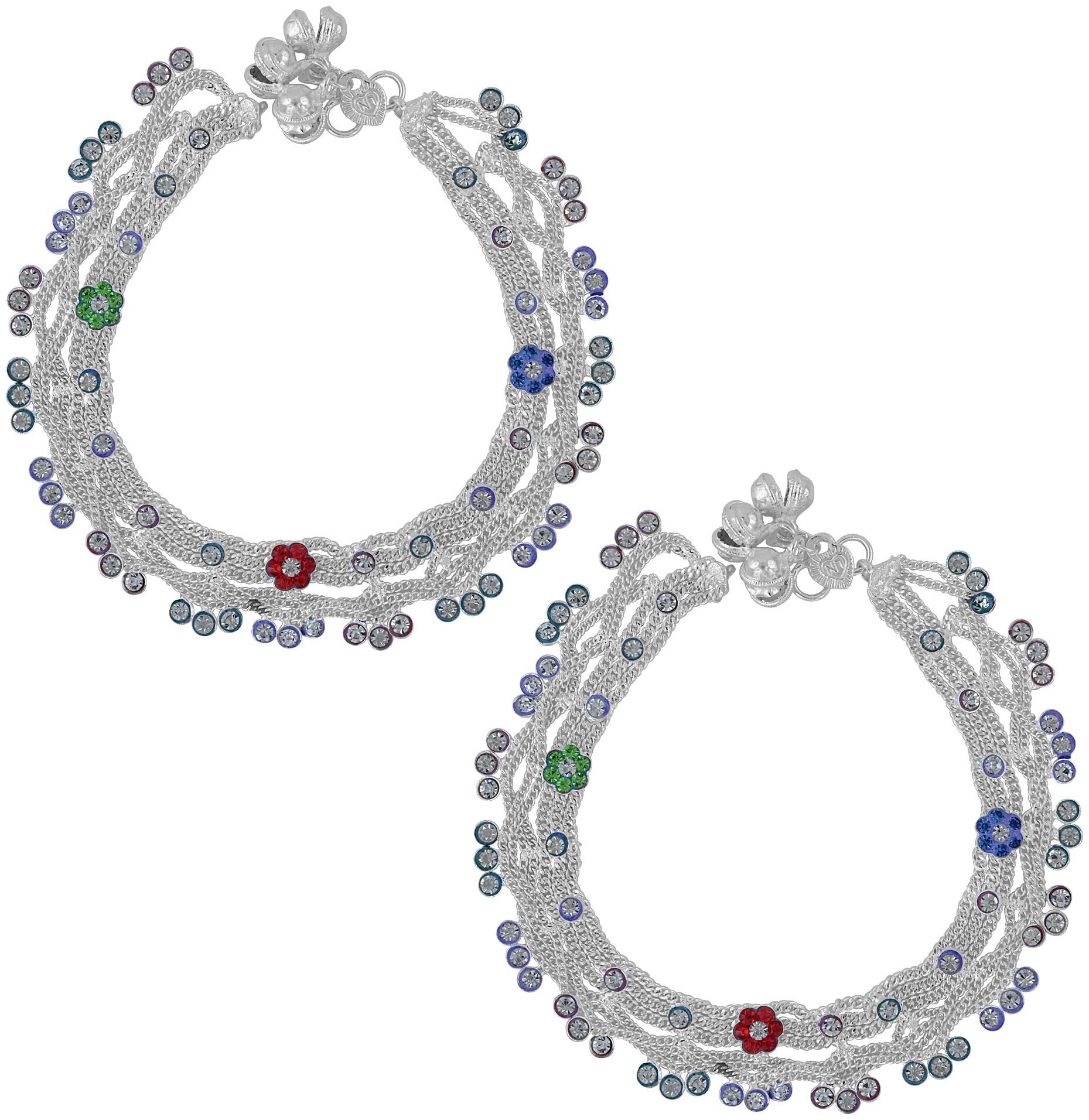 Memoir Silver Plated Colourful CZ Parda Jhalar Payal Pajeb Anklet Women Traditional Fashion Foot jewellery Brass Anklet (Pack of 2)
Memoir Silver Plated Colourful CZ Parda Jhalar Payal Pajeb Anklet Women Traditional Fashion Foot jewellery Brass Anklet (Pack of 2)