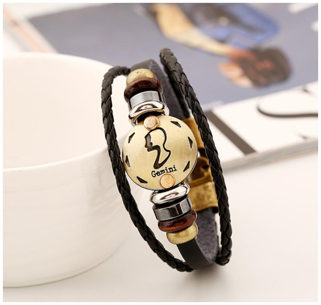Mens Bracelet Gemini Zodiac Black Leather Unisex Bracelet (J09) by The Fashion for Sure
Mens Bracelet Gemini Zodiac Black Leather Unisex Bracelet (J09) by The Fashion for Sure